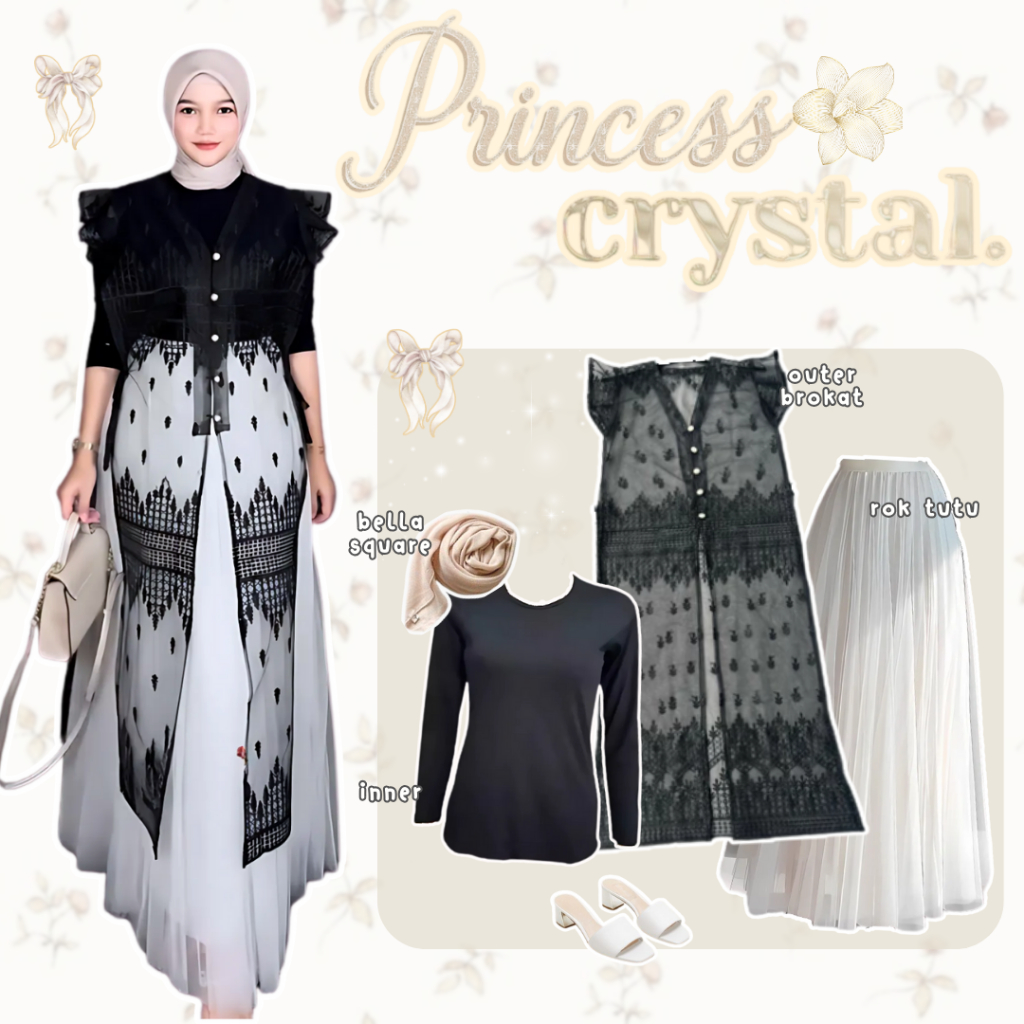 Oneset Kondangan Wanita Kekinian (Hijab+Inner+Outer+Rok Tutu) Set Outfit Remaja - LO22