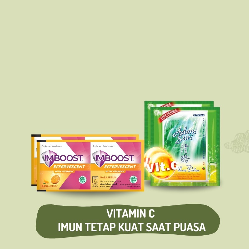 

Adem Sari Sachet Pereda Panas Dalam 2'S & Imboost Effervescent with Extra Vit C & D3 2 Strip