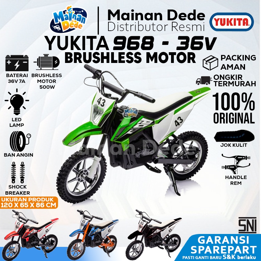 Mainan Motor Mini Trail Elektrik YUKITA 968 AKI 36V BAN ANGIN JOK KULIT
