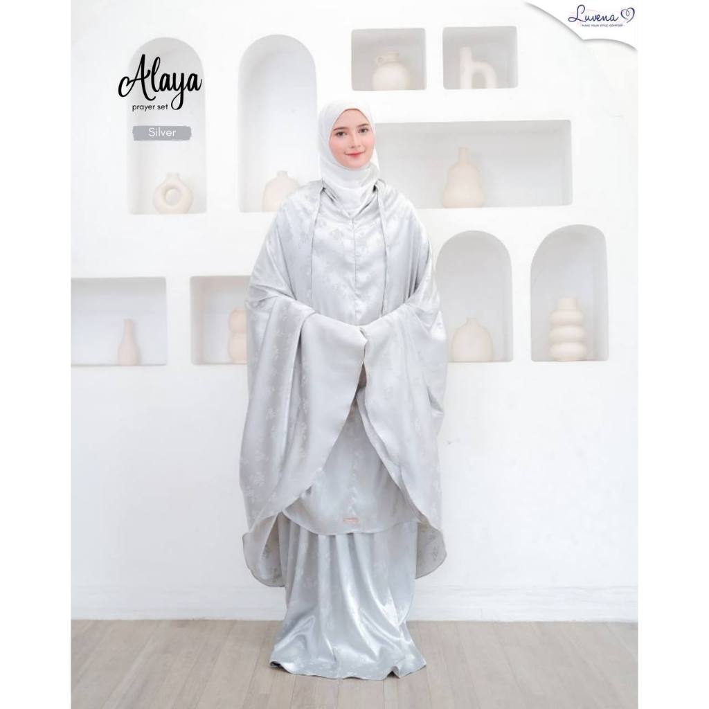 Luvena Alaya Mukena Set 2in1 Bahan Armany Silk Premium Jacquard motif bunga adem lembut warna pastel