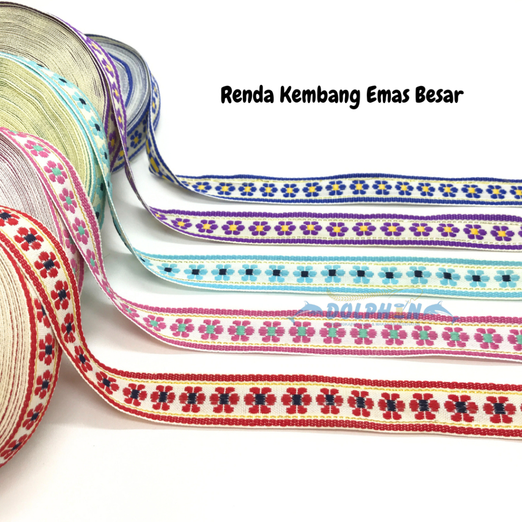 [Per Rol] Renda Libin Emas 2.3 cm / Pita Kembang Aksesoris Craft Baju Kerudung Anak