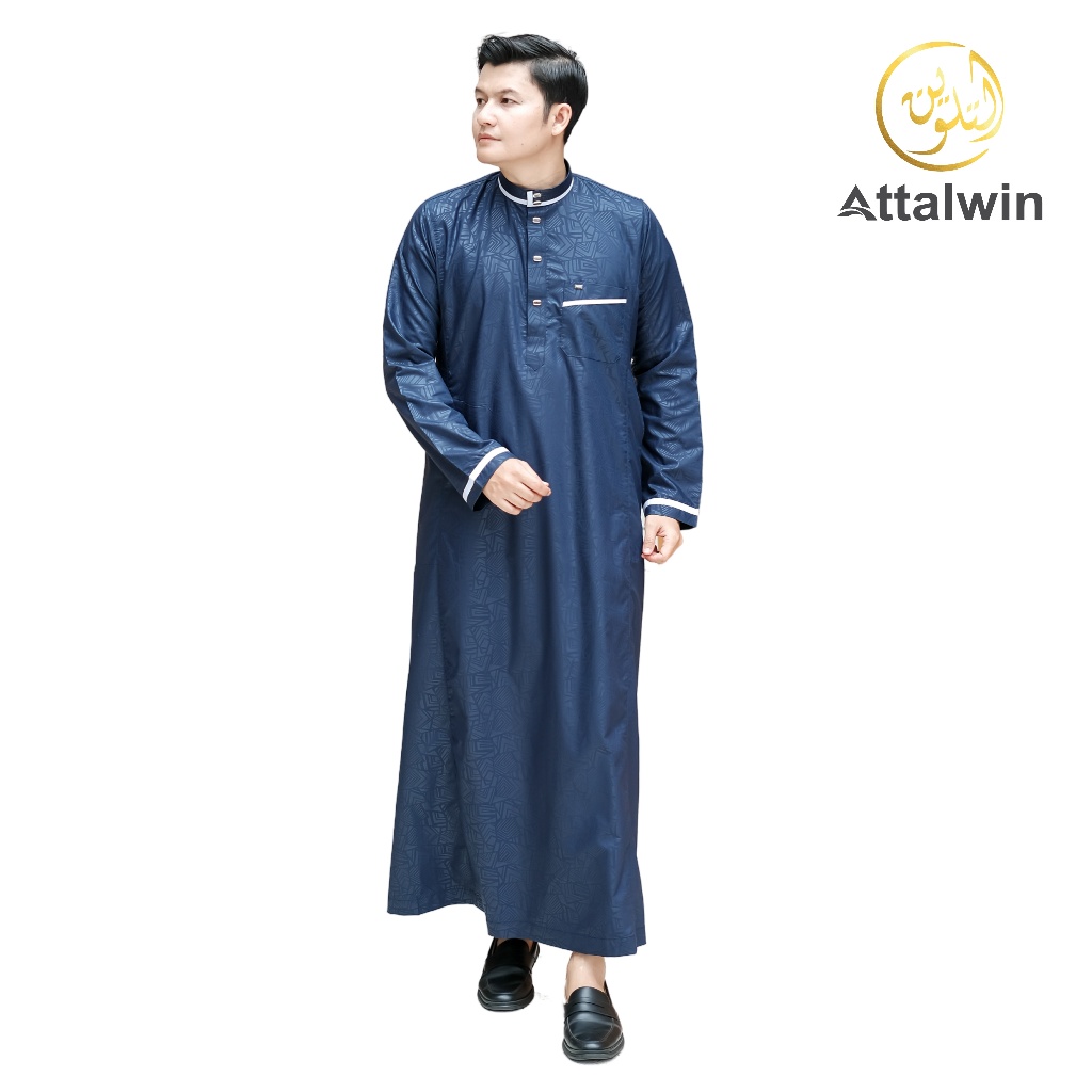 Attalwin - Gamis Jubah Pria Emboss polos Umroh Haji Tanpa Manset JE061