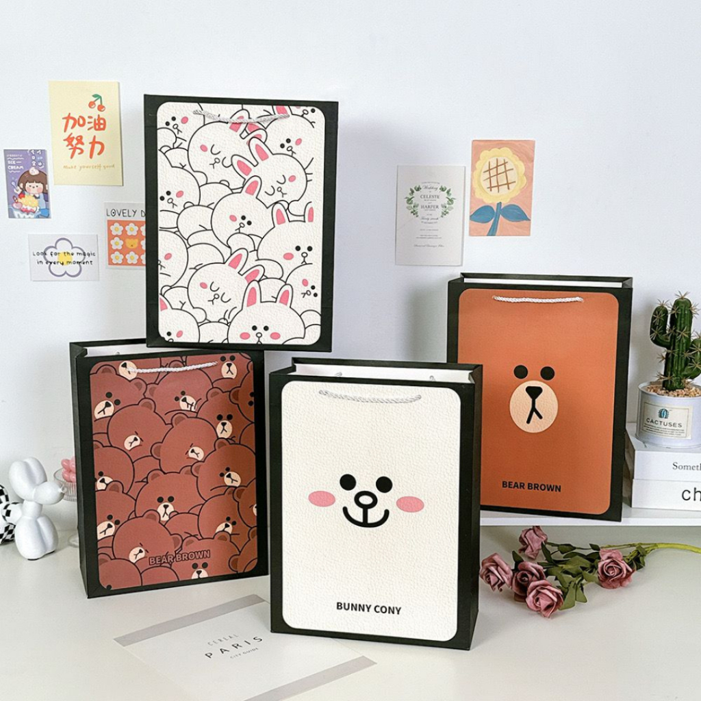 

[randomstuff] Paper Bag Beruang Kelinci Coklat Putih Unik Lucu Goodie Bag Kartun Tas Kado Tali Atas