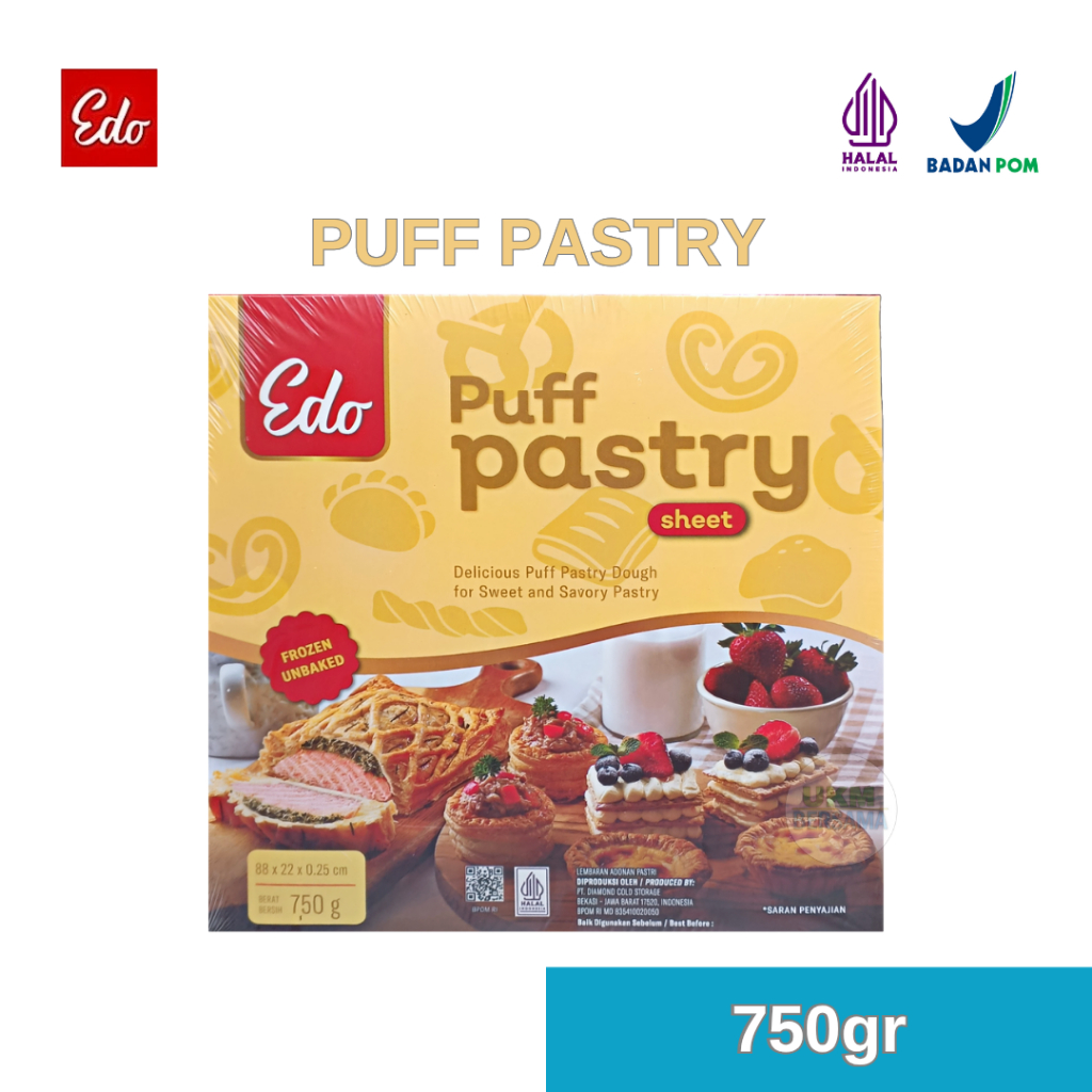 

Edo Puff Pastry Sheet 750g frozen kemasan asli terdaftar BPOM & Halal