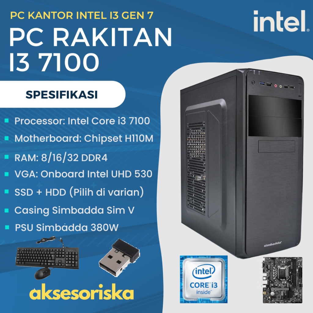 PAKET CPU / PC RAKITAN Komputer Intel Core i3 7100 DDR4 Intel i3 Gen 7