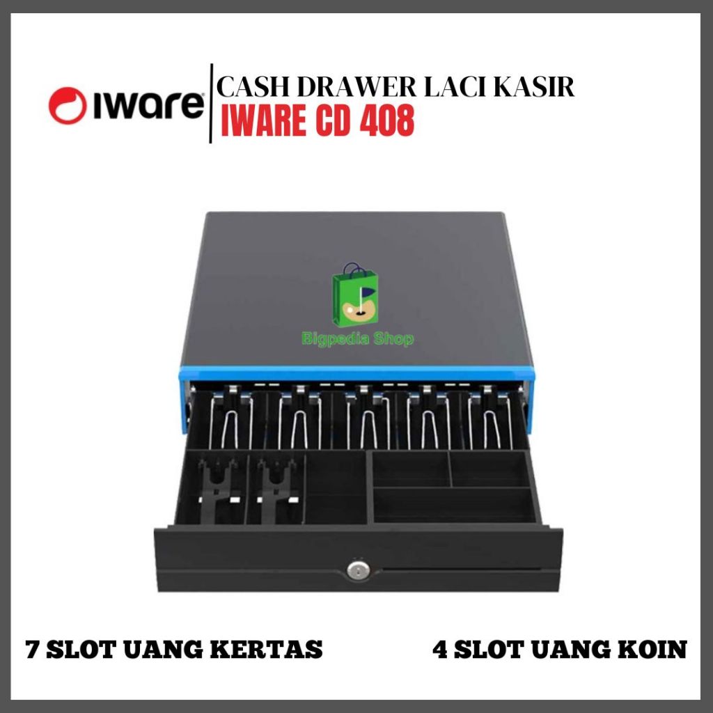 CASH DRAWER CD408 IWARE CD-408 METAL RJ11 LACI KASIR 7 BILL 4 KOIN