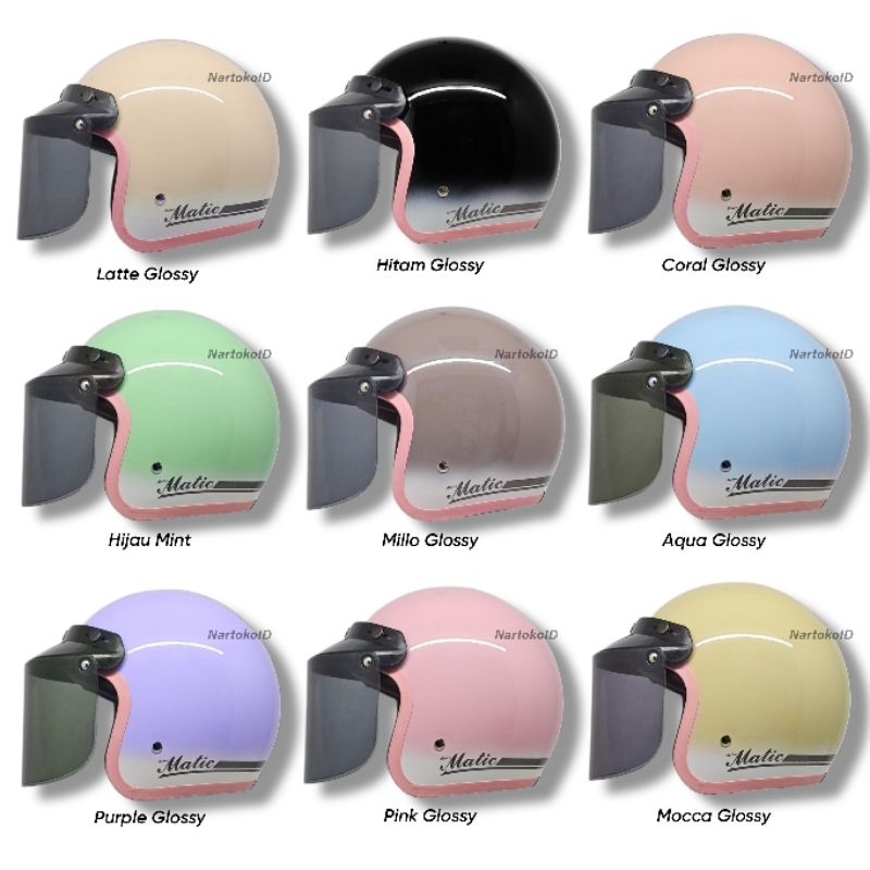 Helm Bogo Classic Gradasi List Pink Helm Polos Matic Full Leher SNI
