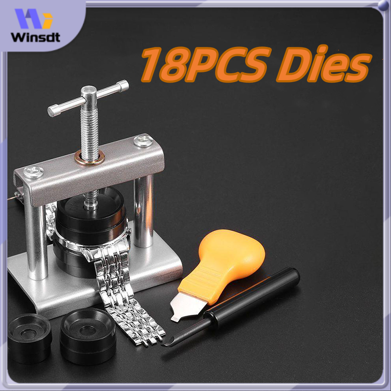 18PCS Jam Watch Press Tool Set Dies Watch Repair Tools Back Case Bahan Besi Bulat Dan Kotak Alat Per
