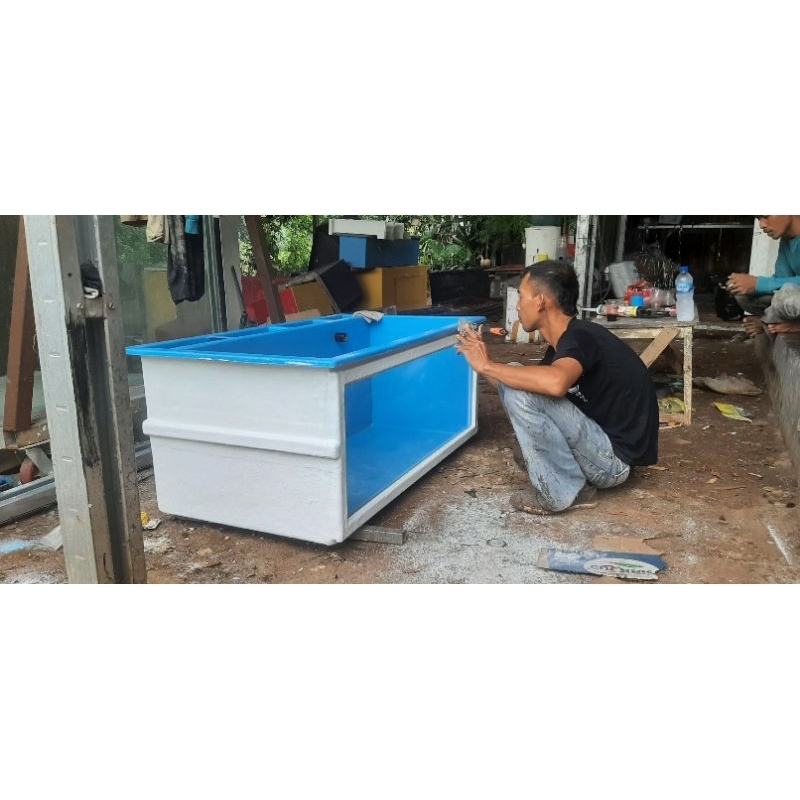 bak ikan fiber uk 80x60x60 +kaca+mushroom+ filter belakang