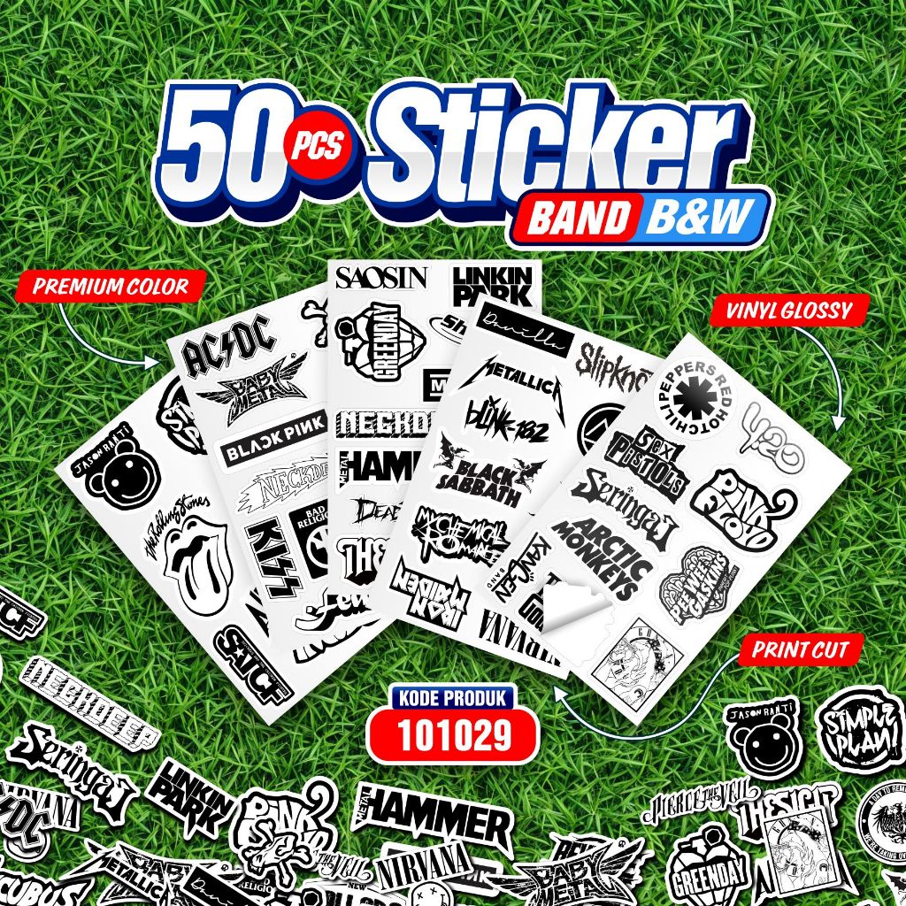 

STICKER CASE ISI 50 PCS STIKER BLACK&WHITE DISTRO APPAREL BAND STIKER AESTHETIC