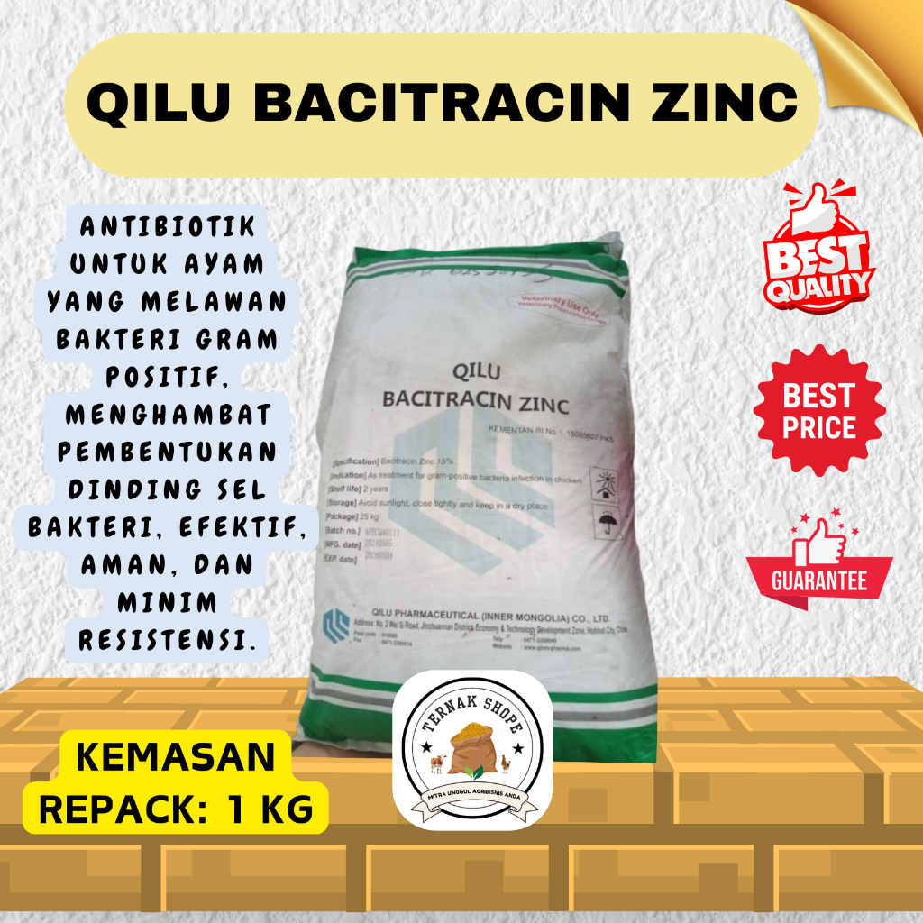 QILU BACITRACIN ZINC 15% (1 KG) / AGP Ayam Broiler-Zinc Bac 15%-AGP Qilu