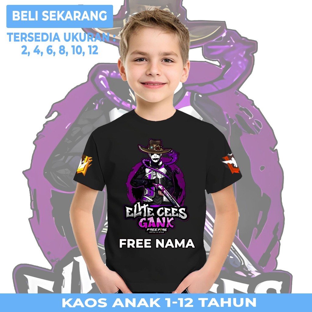Baju Anak Tambah Nama Gratis | Kaos Karakter Game Free Fire Elite CS Cobra New Kids Design | Tshirt 