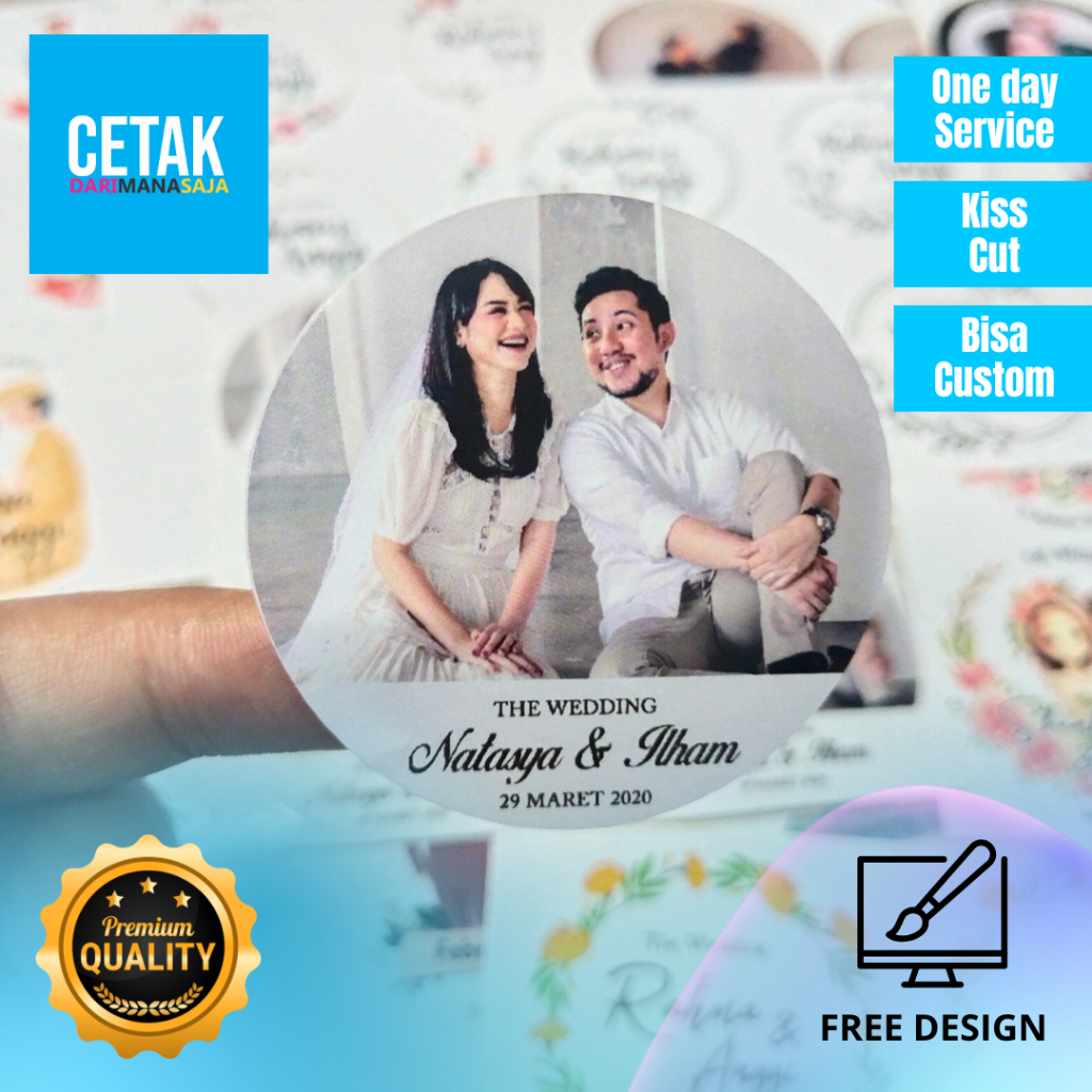 Stiker Wedding Bulat Custom | Stiker Souvenir Pernikahan | Cetak Segel Souvenir Nikah