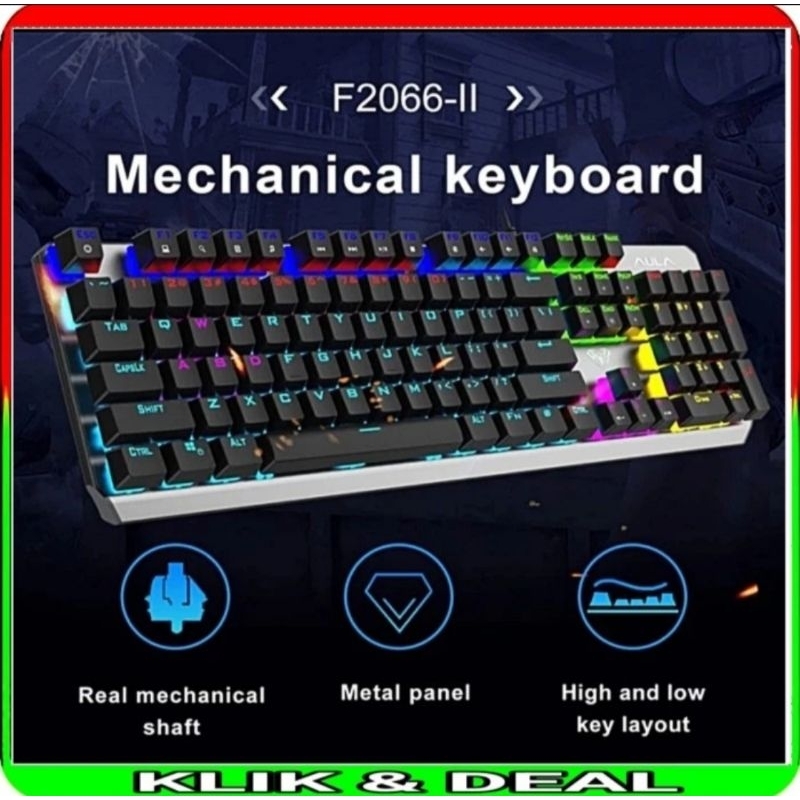 keyboard gaming mechanical aula F2066 blue switch RGB rainbow LED