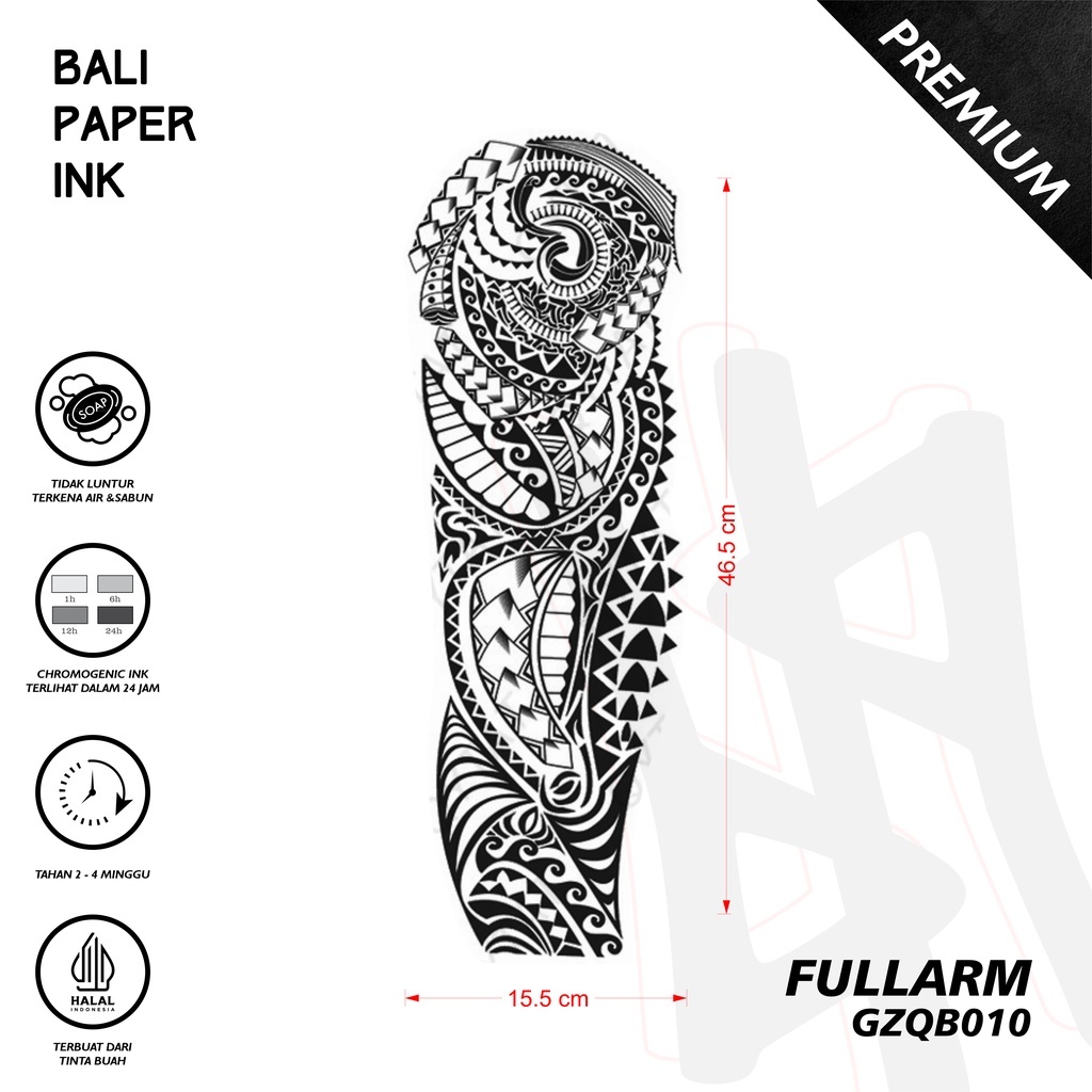 Bali Paper Ink GZQB010 Maori Tribal Fruit Ink Tatto Temporary Premium Tato Temporer Full Lengan - Ta