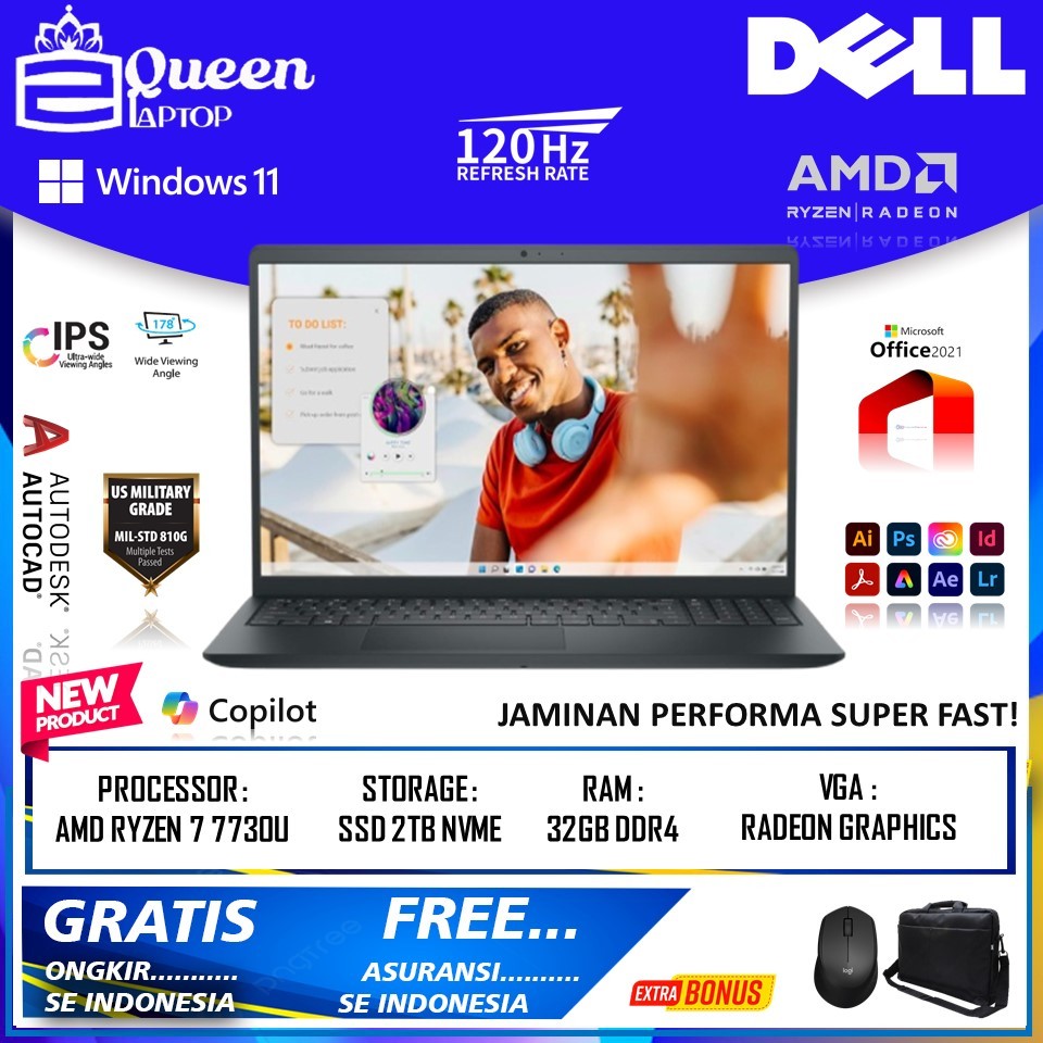 Laptop Dell Inspiron 15 3535 AMD RYZEN 7 7730U DDR4 32GB 2TB FHD IPS TOUCH WIN 11 HOME ORIGINAL