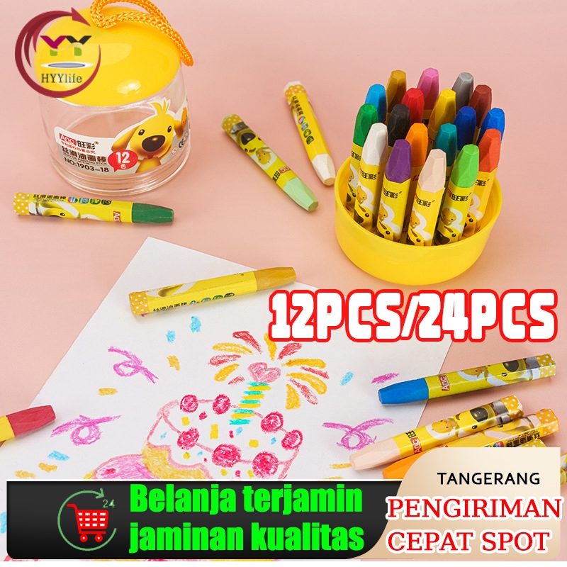 

Washable Silky Crayon 12/24 Warna Colorful Bucket Krayon Mewarnai Alat Warna Set Anak Wipe And Clean