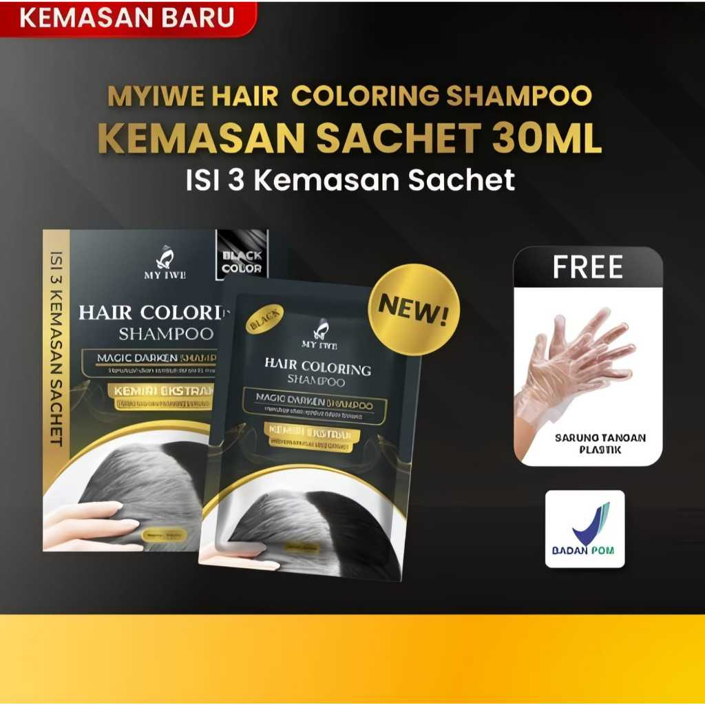 MyIwe Hair Coloring shampoo original shampo anti uban instan sachet penghitam uban black darkbrown
