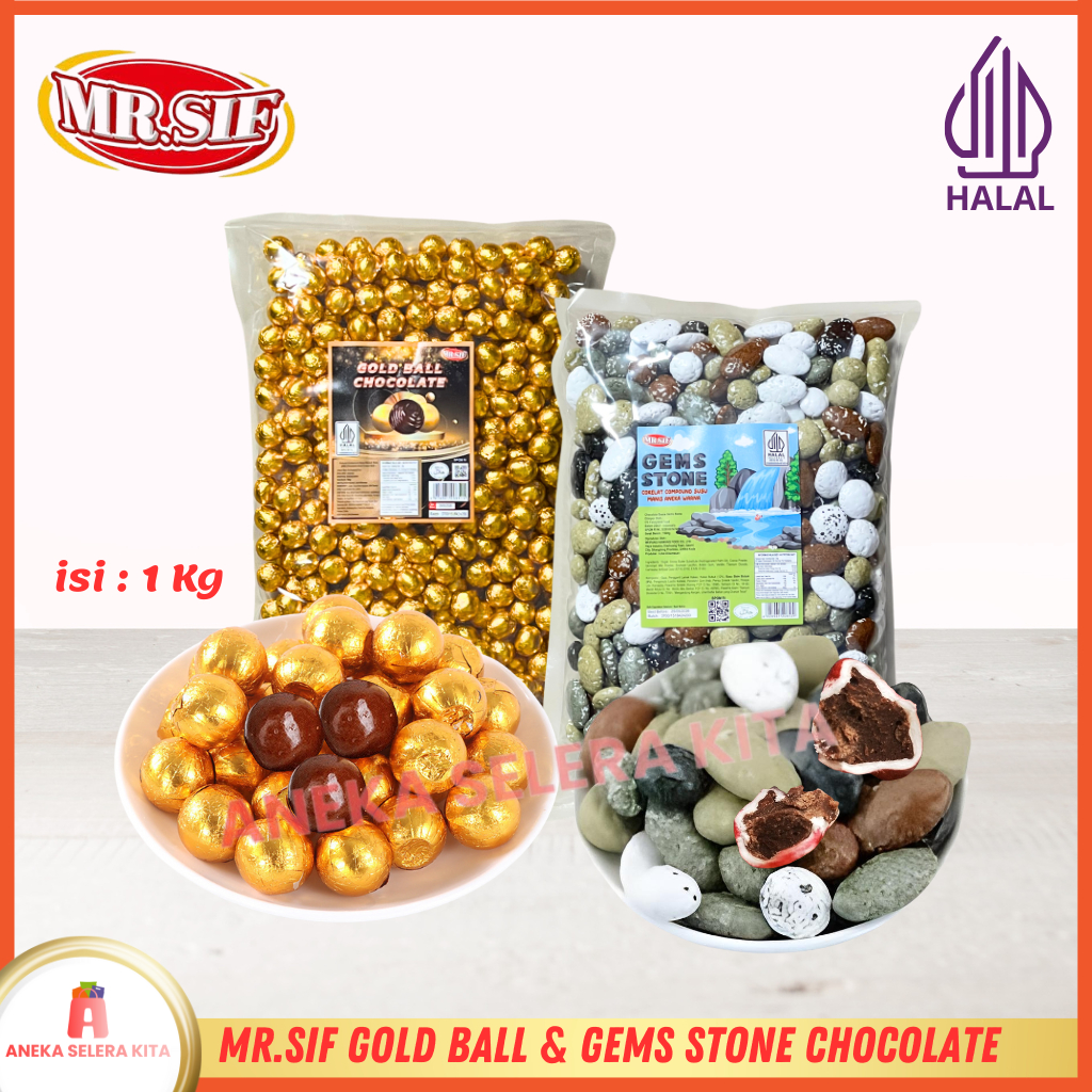 

MR.SIF Coin, Gold Ball, Gems Stone Chocolate / Coklat Aneka Bentuk Bola Batu Dan Krikil Halal 1kg