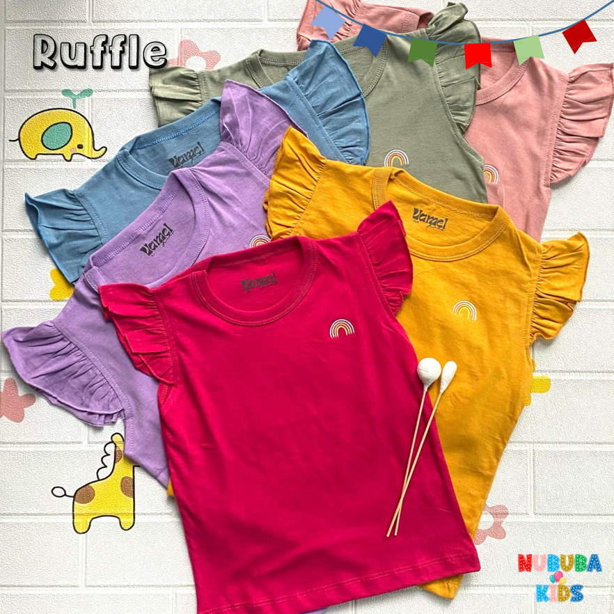 NUBUBA - Ruffle size besar M - L Kaos baju anak perempuan tee Cotton 30s