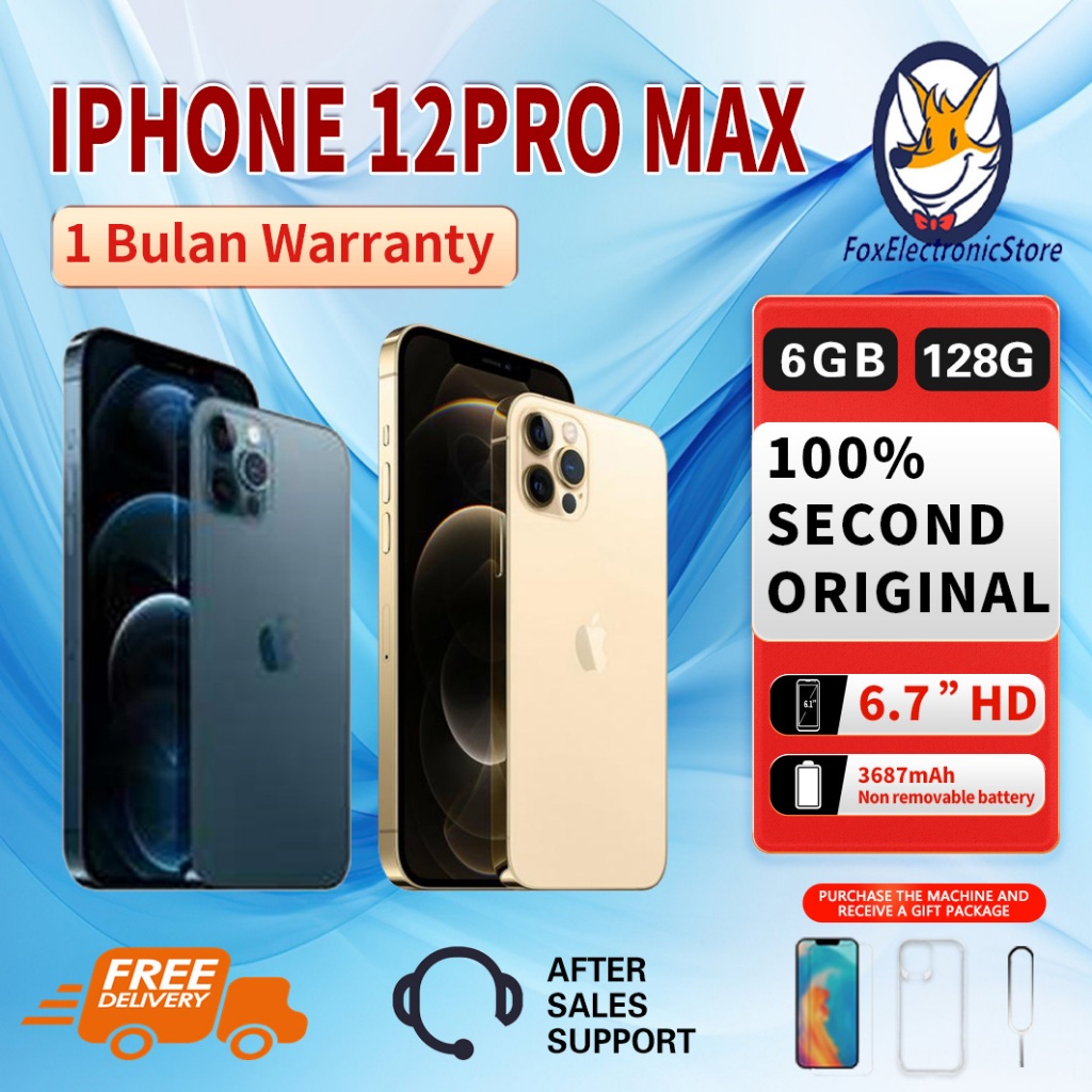 iPhone 12Pro Max 128GB Second Original100% 5G 6.7"OLED-Ori Fullset Mulus Normal Like New Smartphone