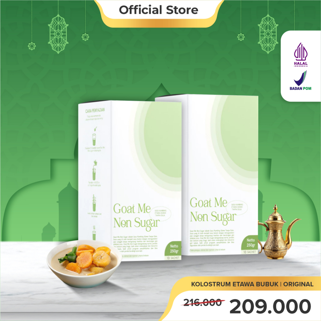 

Ternak Syams - Bundling Package Goat Me Non Sugar | Mendapatkan 2 Box Goat Me Non Sugar 250gr Goat Me Non Sugar Susu Kambing Etawa Bubuk Tanpa Gula 250 gram 10 Sachet Ternak Syams Etawa Goat Milk Powder Non Bebas Sugar asli original natural etawaku