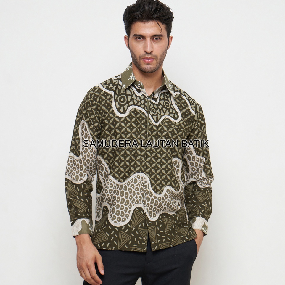 KODE I24B Kemeja Batik Couple Ayah Anak Warna Hijau ArmyBatik Couple KeluargaBatik warna Hijau Sage 