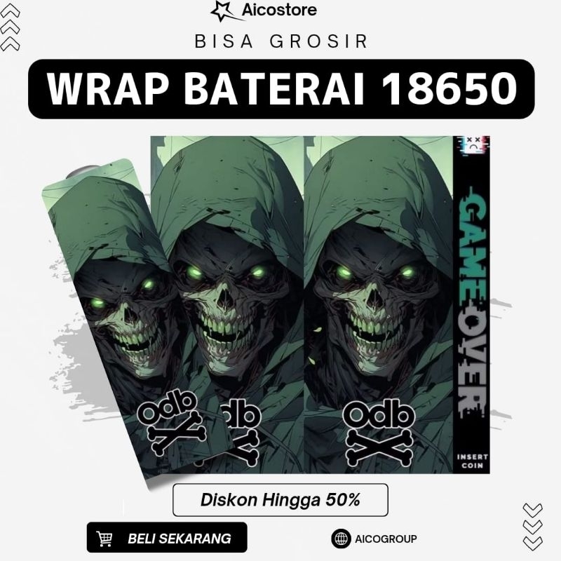 AICO - Skin Wrap Baterai 18650 Dark Anime V1 Limited Edition Super Keren Hitam Merah Biru Ungu Untuk