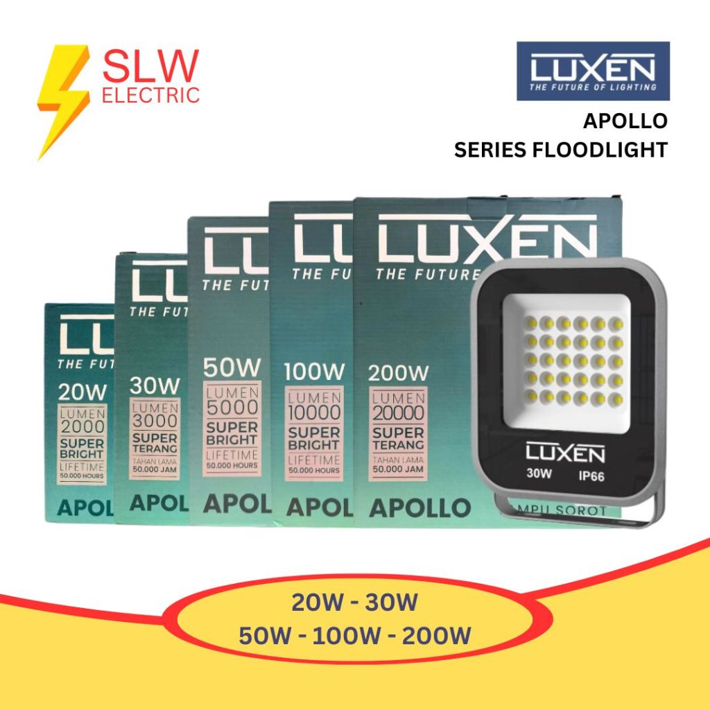 LUXEN 200W FLOODLIGHT LAMPU SOROT APOLLO WATT CDL WW PUTIH KUNING