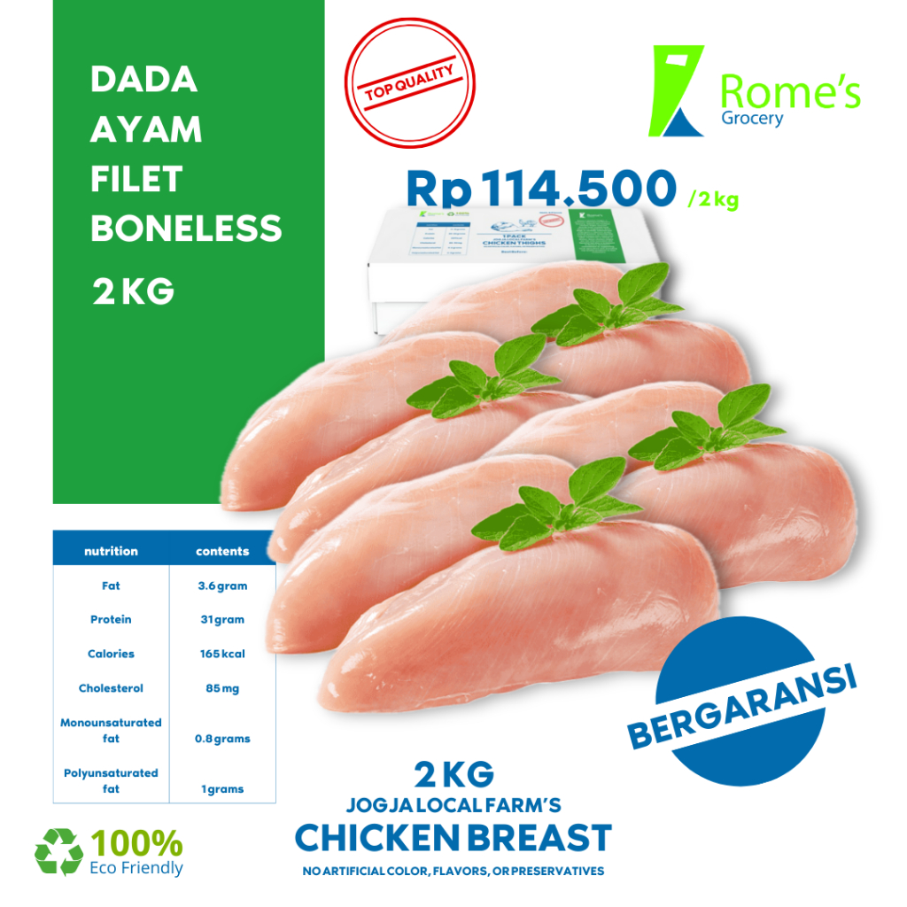 

Dada Ayam Filet Boneless | 2 Kg | Fresh 100% | Bergaransi | Rome's Grocery