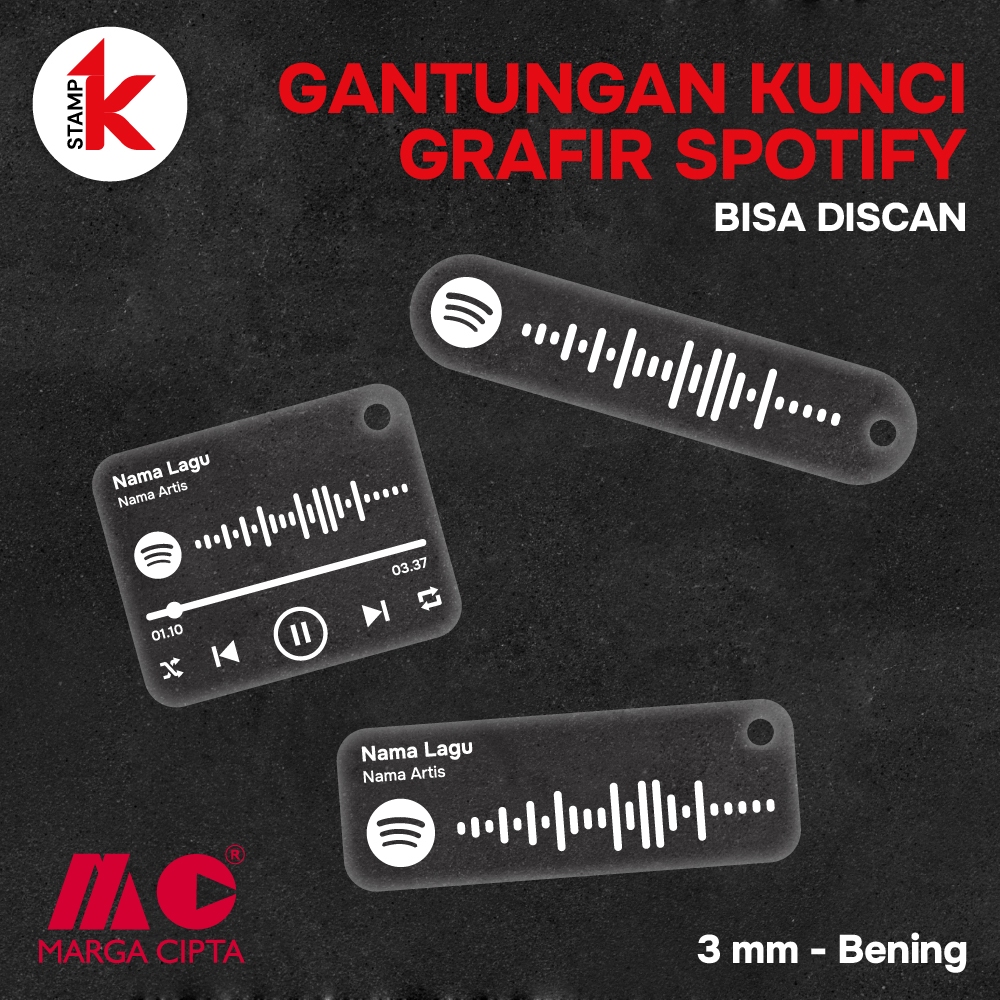 Gantungan Kunci Ganci Grafir Akrilik 3mm Spotify Bisa Discan | Playlist atau Lagu
