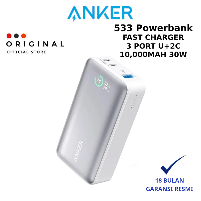 Anker 533 Power Bank 30w White A1256 - ANKER OFFICIAL STORE ( CODE 10027 ) / 533 POWER BANK ANKER / 