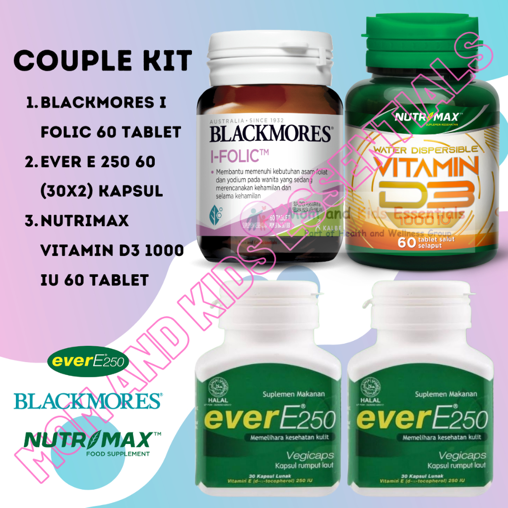 PAKET PROMIL BLACKMORES I FOLIC 60 TABLET NUTRIMAX D3 1000 IU 60 TABLET EVER E 30 KAPSUL 2 BOTOL
