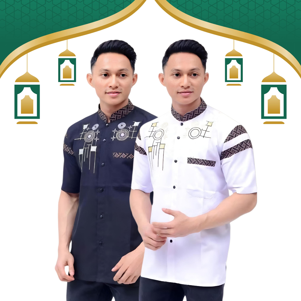 Baju Koko Kurta Pria Lengan Pendek Pakaian Muslim Laki-Laki Atasan Cowok Kemeja Hem Kurta Remaja Dew