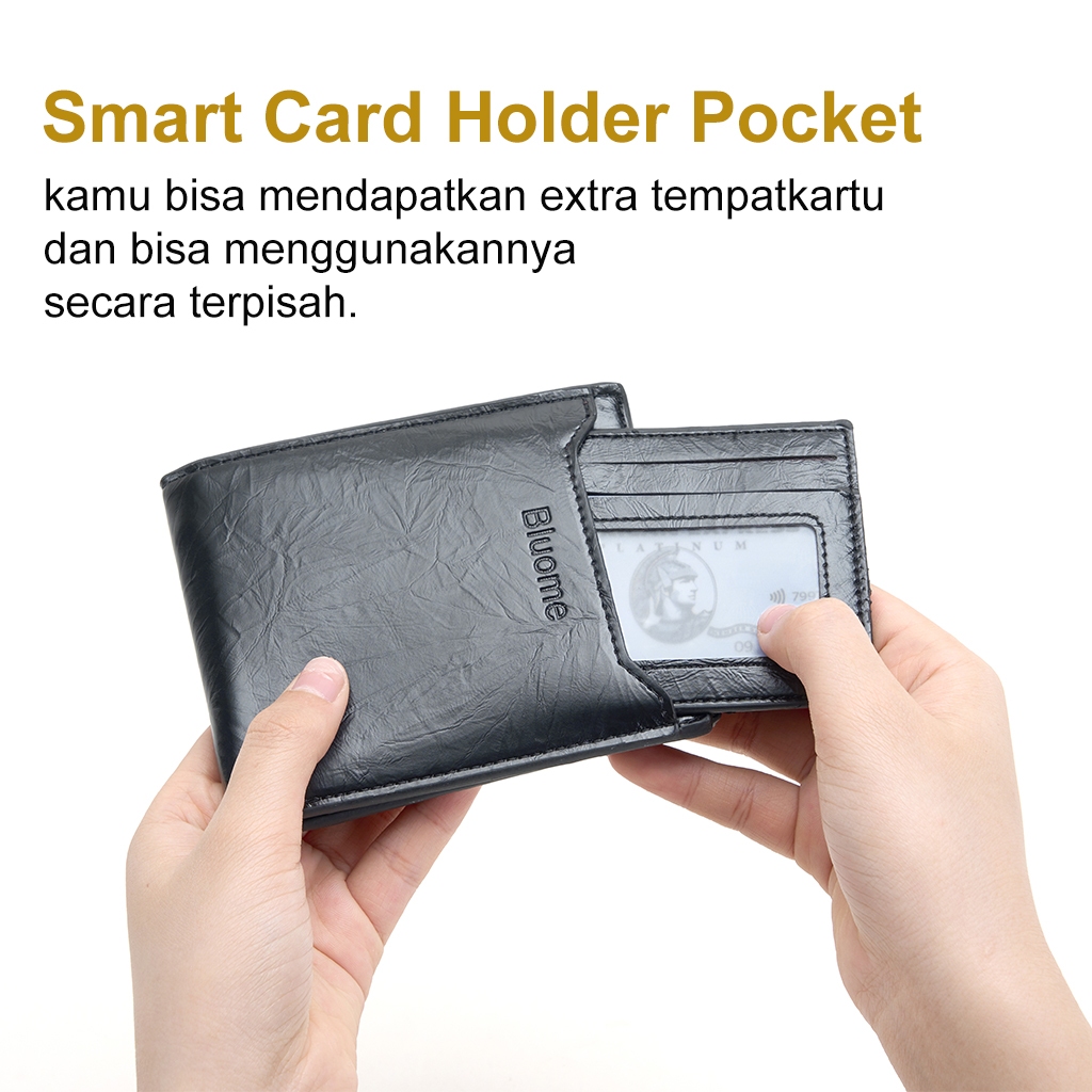Terlaris Bluome Dompet Kulit Pria Keren Slot Kartu Dompet Lipat Pendek Cowok Resleting Wallet Card