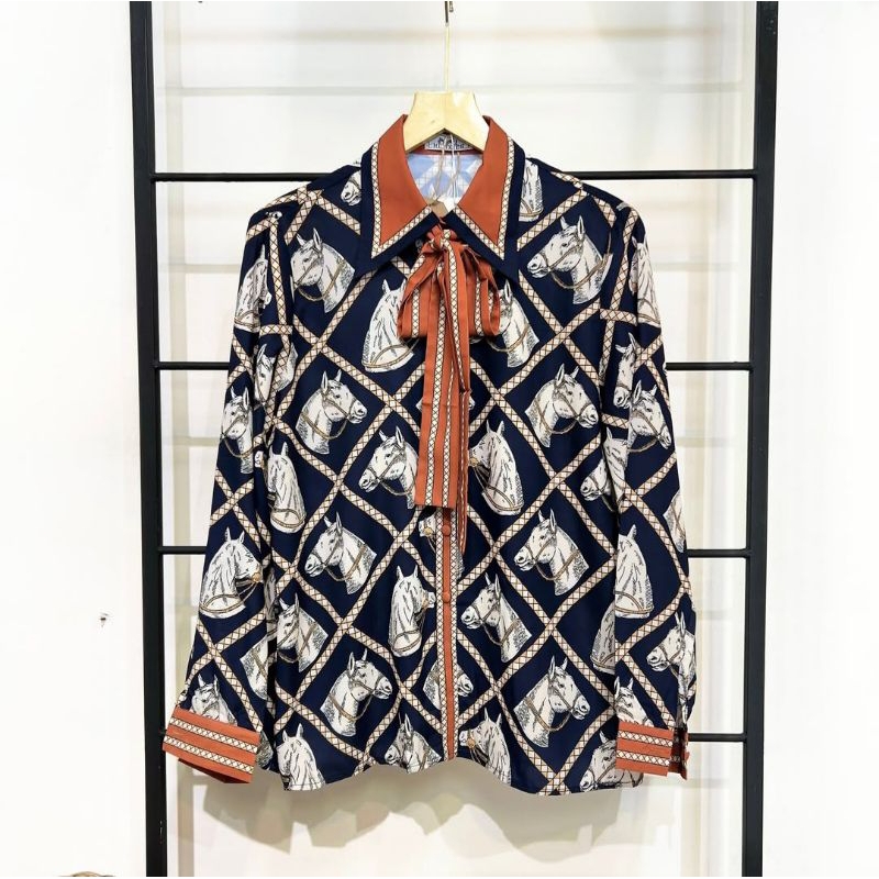 Kemeja wanita motif kuda/kemeja Hermes/atasan wanita kekinian