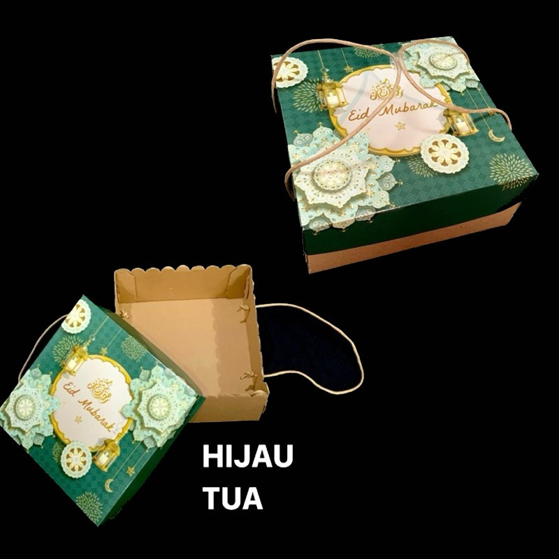 

( 5 pcs ) box tenteng lebaran motif lentera hijau tua packaging kue lapis legit bolu surabaya dus eflute eid mubarak