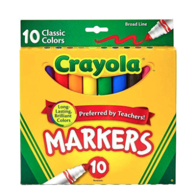 

Crayola Non-Washable Markers, Broad Point, Classic 10 Colors