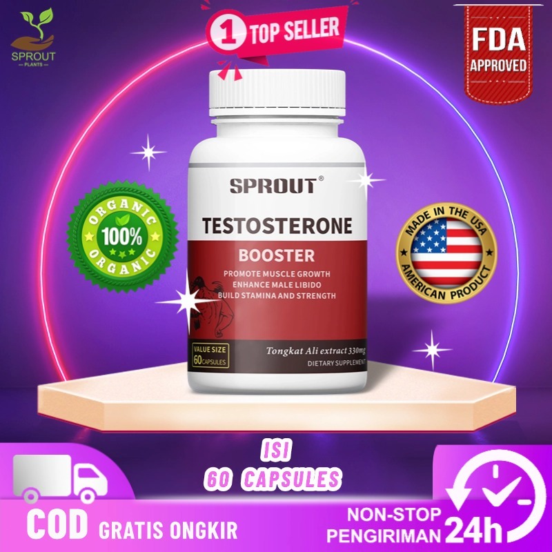 Suplemen SPROUT TESTOSTERONE BOOSTER , Mempromosikan Pertumbuhan Otot, Tingkatkan Libido Pria & Bang