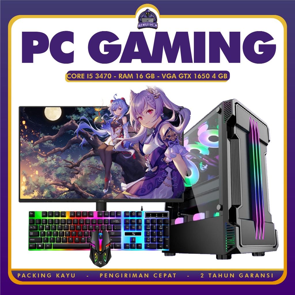 PC Rakitan Gaming I5 3470 Ram 16 GB Vga 8 GB Led 24 Inch 100 Hz Siap Desain Dan Live Streaming