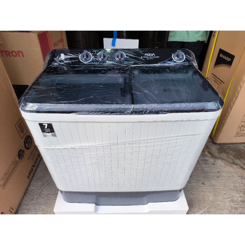 mesin cuci aqua 1010HT / mesin cuci aqua 10 kg transparan