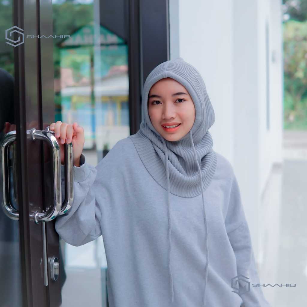 Kupluk rajut balaclava Rajut hijab instan hoodie wanita tebal