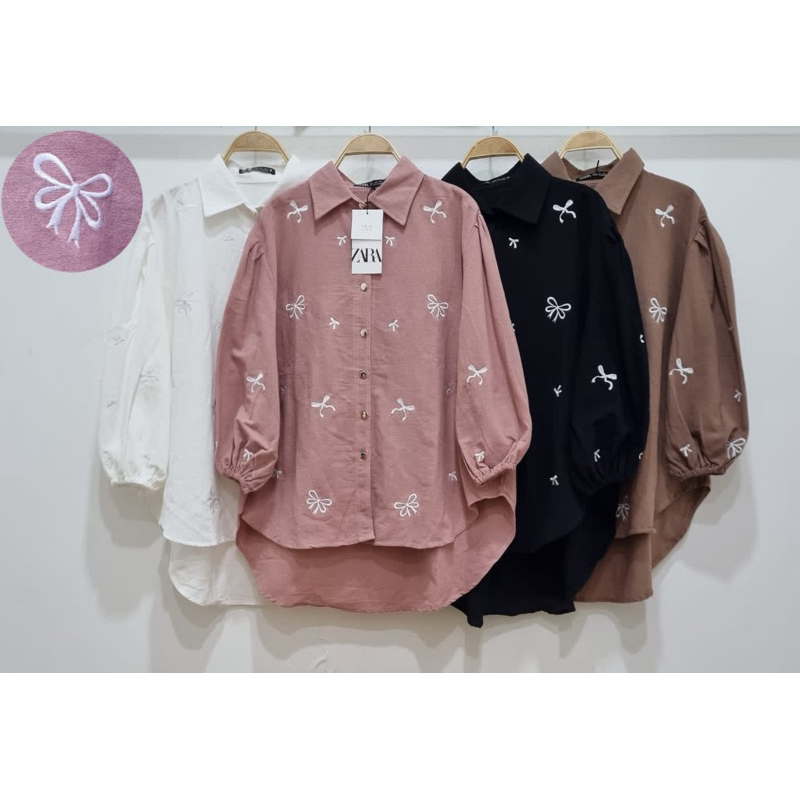 Zara coquette//kemeja linen zara//kemeja bordir//pakaianwanitasby