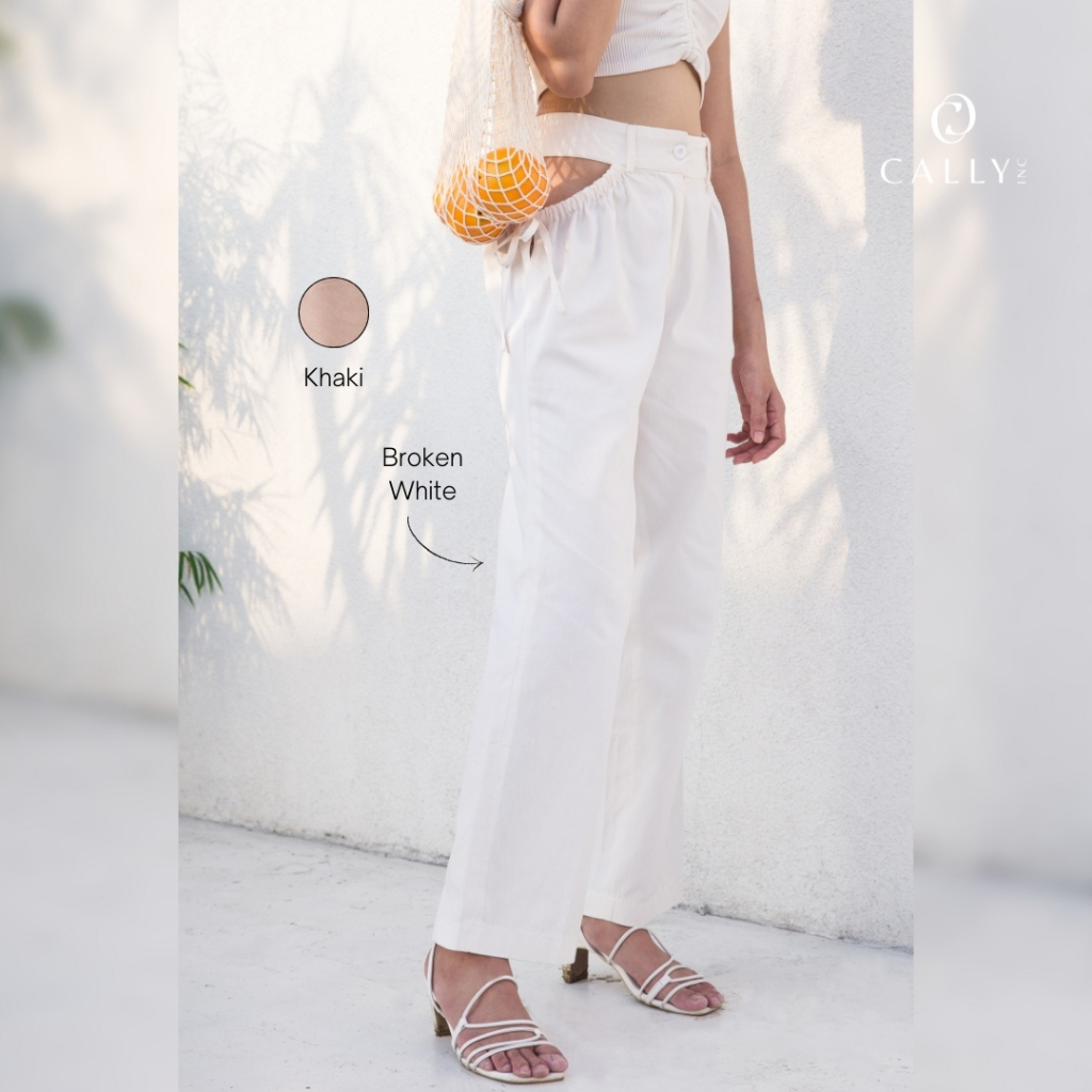 CALLY.INC | Long Pants Wanita Korean Style Celana Panjang Highwaist Pantai Outfit Wanita Broken Whit