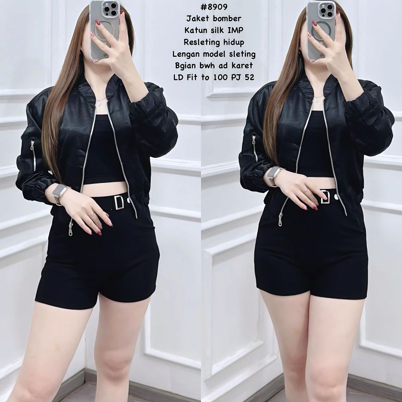 VI8909 JKET BOMBER BAHAN KATUN SILK IMPORT