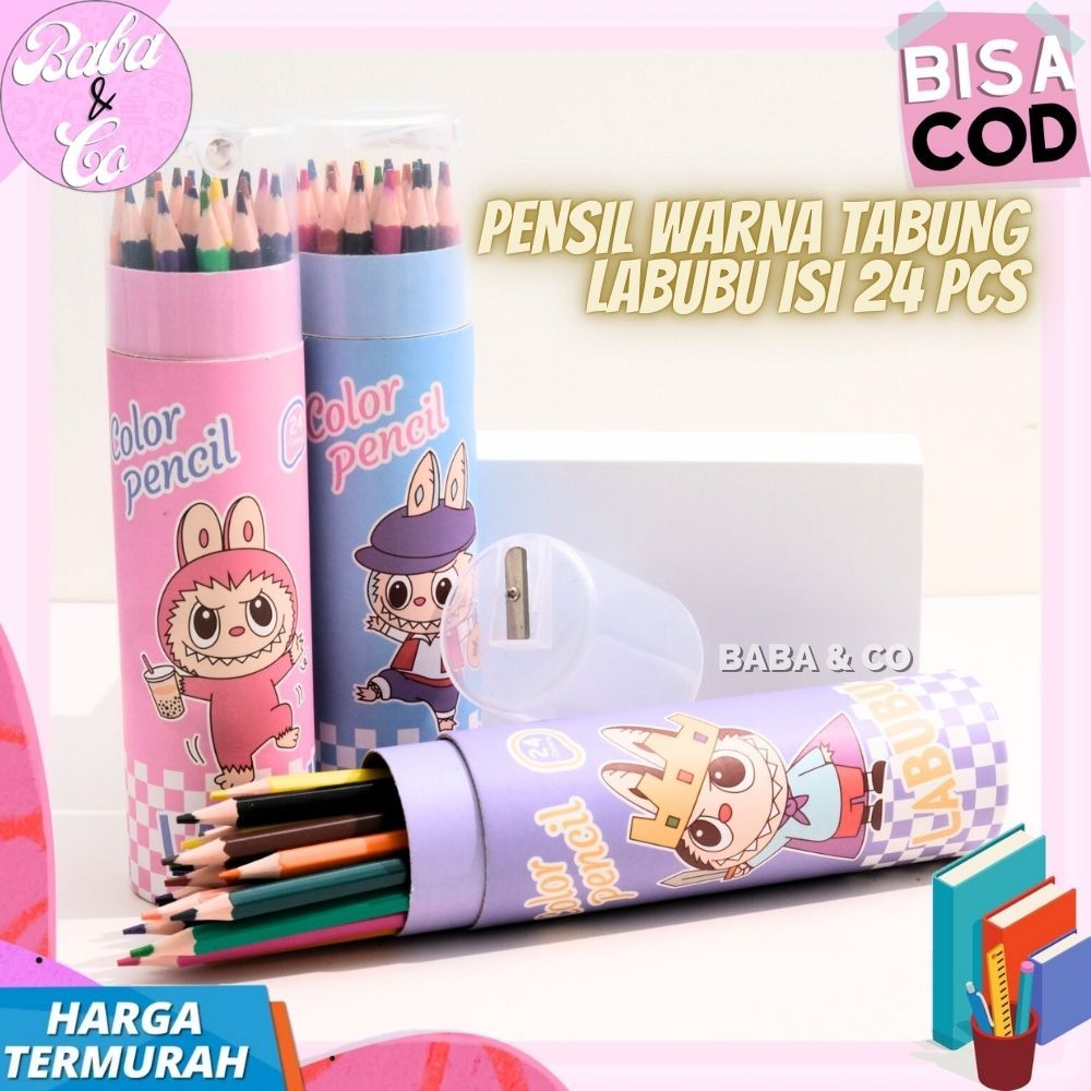 

1 BOX 24 PENSIL WARNA LABUBU LUCU UNIK PENSIL WARNA TABUNG LABUBU 24 COLOR WARNA FREE RAUTAN PENSIL WARNA