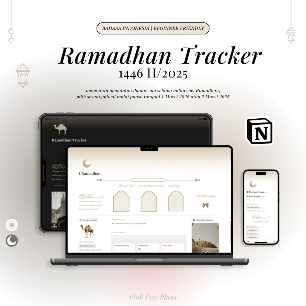 Ramadhan Tracker 2025 / 1446 H - Notion Template - Planner/Tracker dan Reminder Puasa, Sholat, Al-Qu
