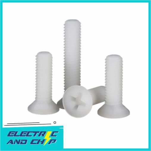 M2 x 12 Drat 0.4 Nylon Plastic Bolt Flat Head Plus Baut Plastik Nilon