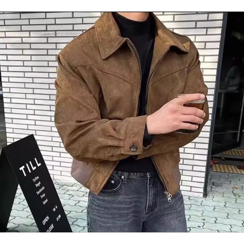 Bomber jaket suede jacket zipper work boxy vintage peremium