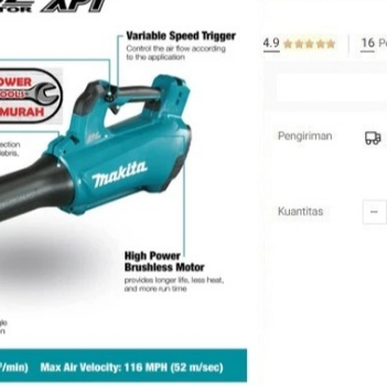 

MAKITA Blower Cordless DUB184Z 18V Mesin Tiup Angin Baterai Dub 184 Z